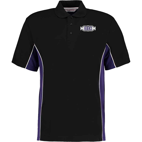 Black and purple branded polo shirt